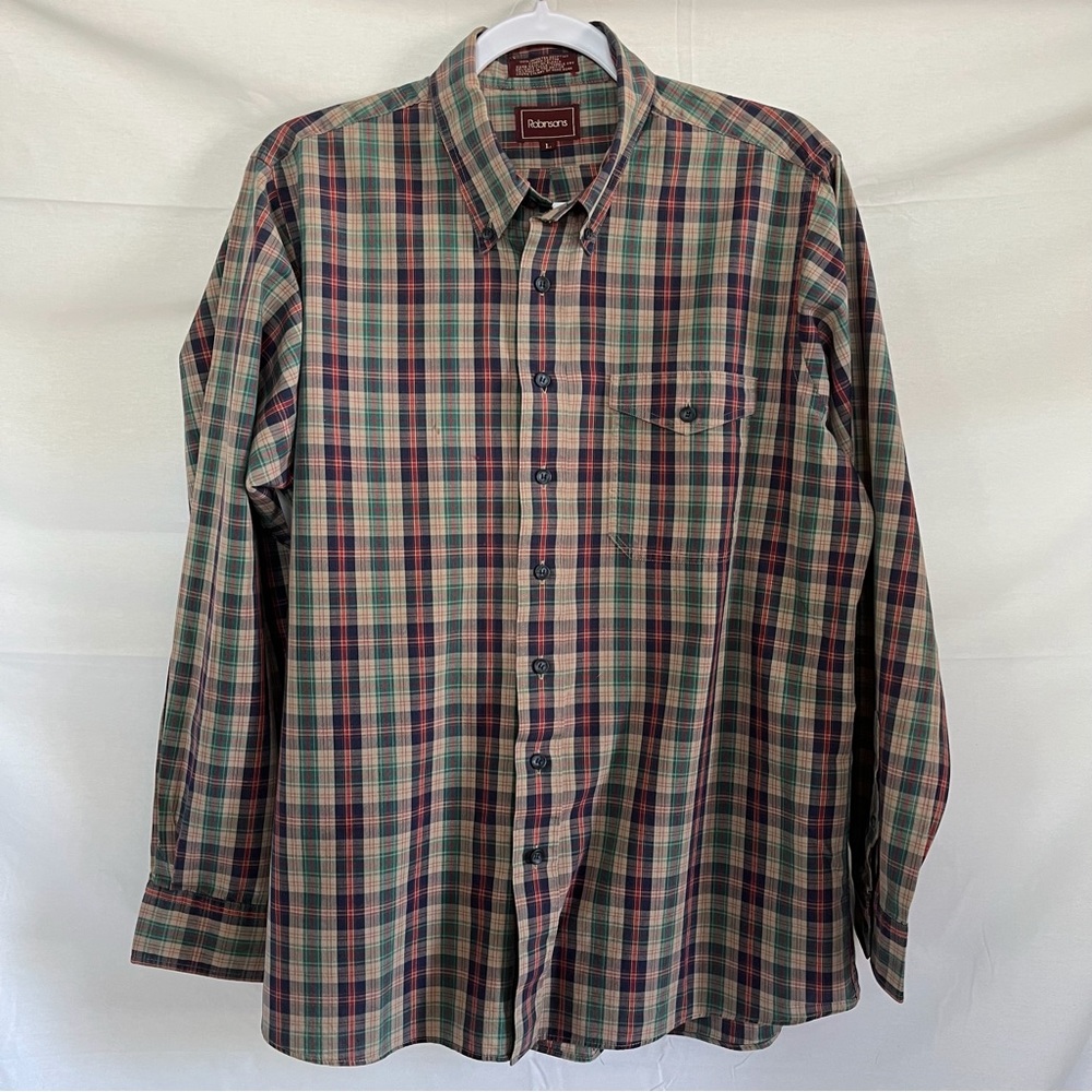 Robinsons Vintage 80’s Plaid Button Down Multi-color Long Sleeve Shirt Size L